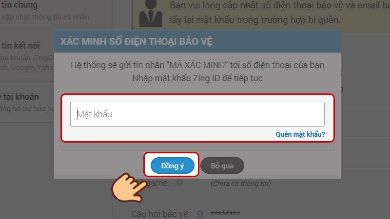 Nhập mật khẩu tài khoản của bạn và chọn Đồng ý