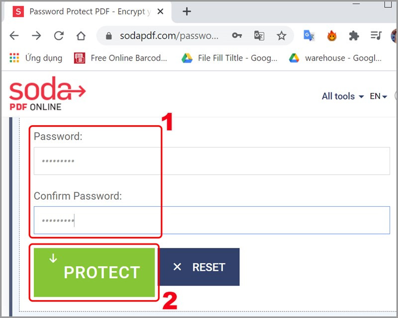 Nhập mật khẩu trên Soda PDF Online