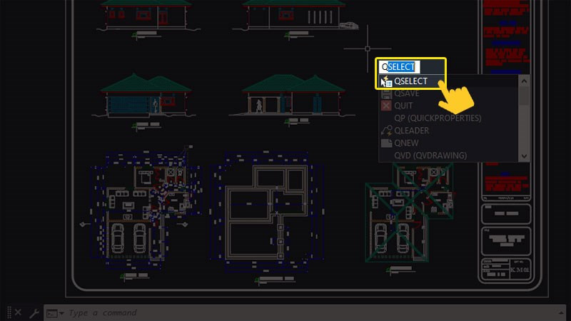 Nhập qselect để tìm block