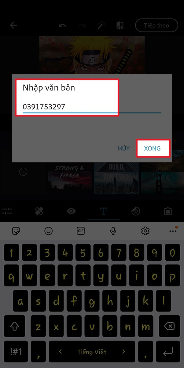 Nhập số điện thoại trên Photoshop Express
