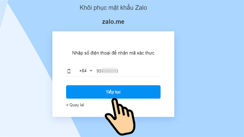 Nhập số điện thoại Zalo