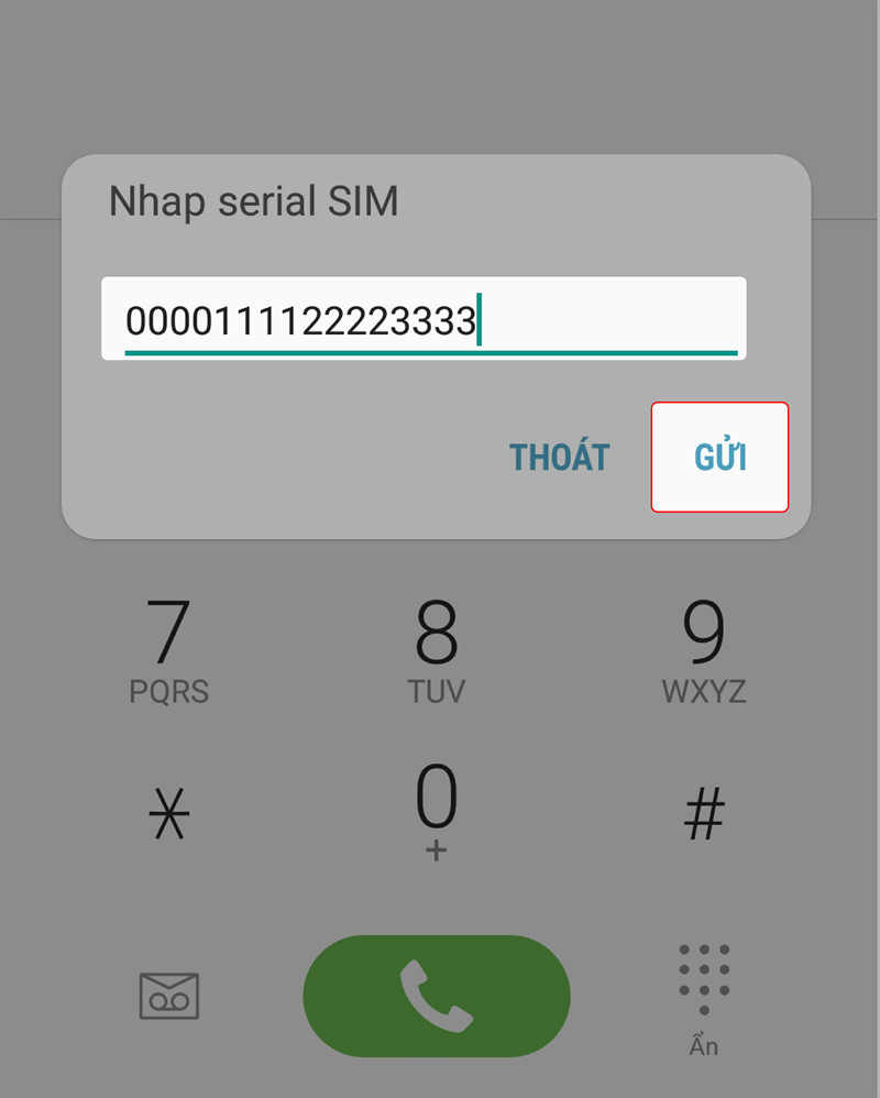 Nhập số seri sim trắng để đổi sim 4G