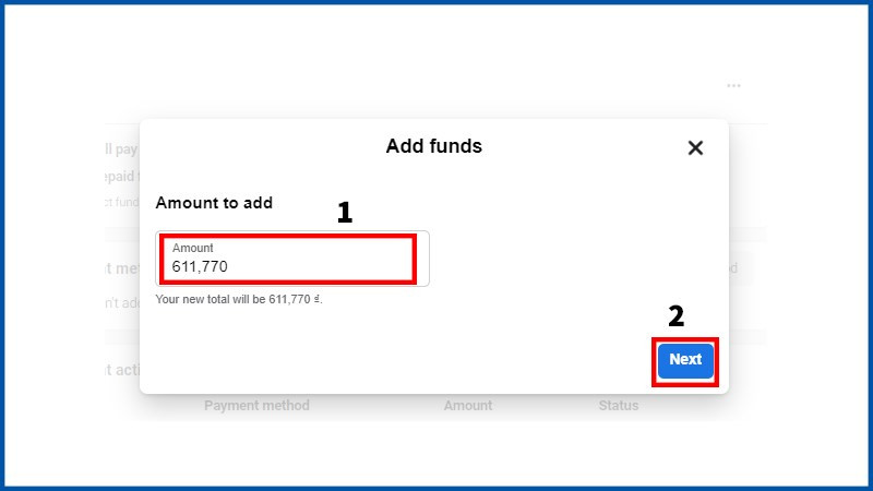 Nhập số tiền và nhấn Next