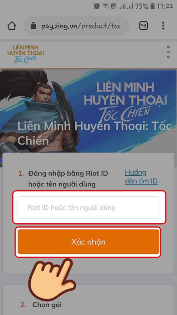 Nhập tên đăng nhập hoặc Riot ID của bạn và chọn Xác nhận