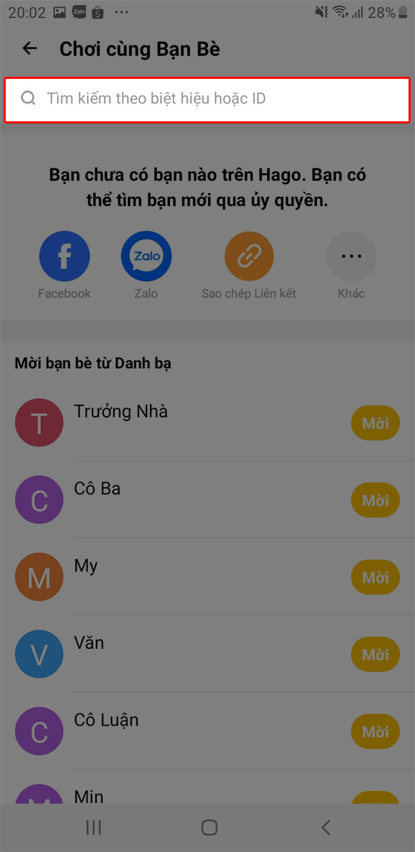 Nhập tên hoặc ID người dùng