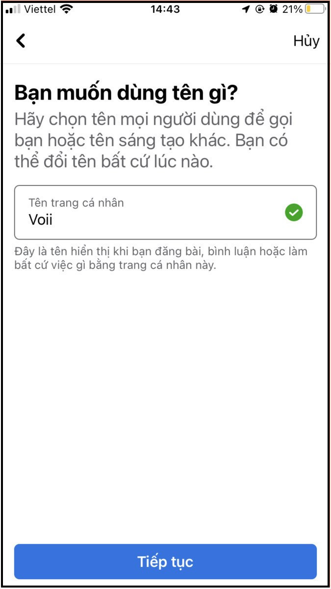 Nhập tên trang cá nhân bạn muốn tạo