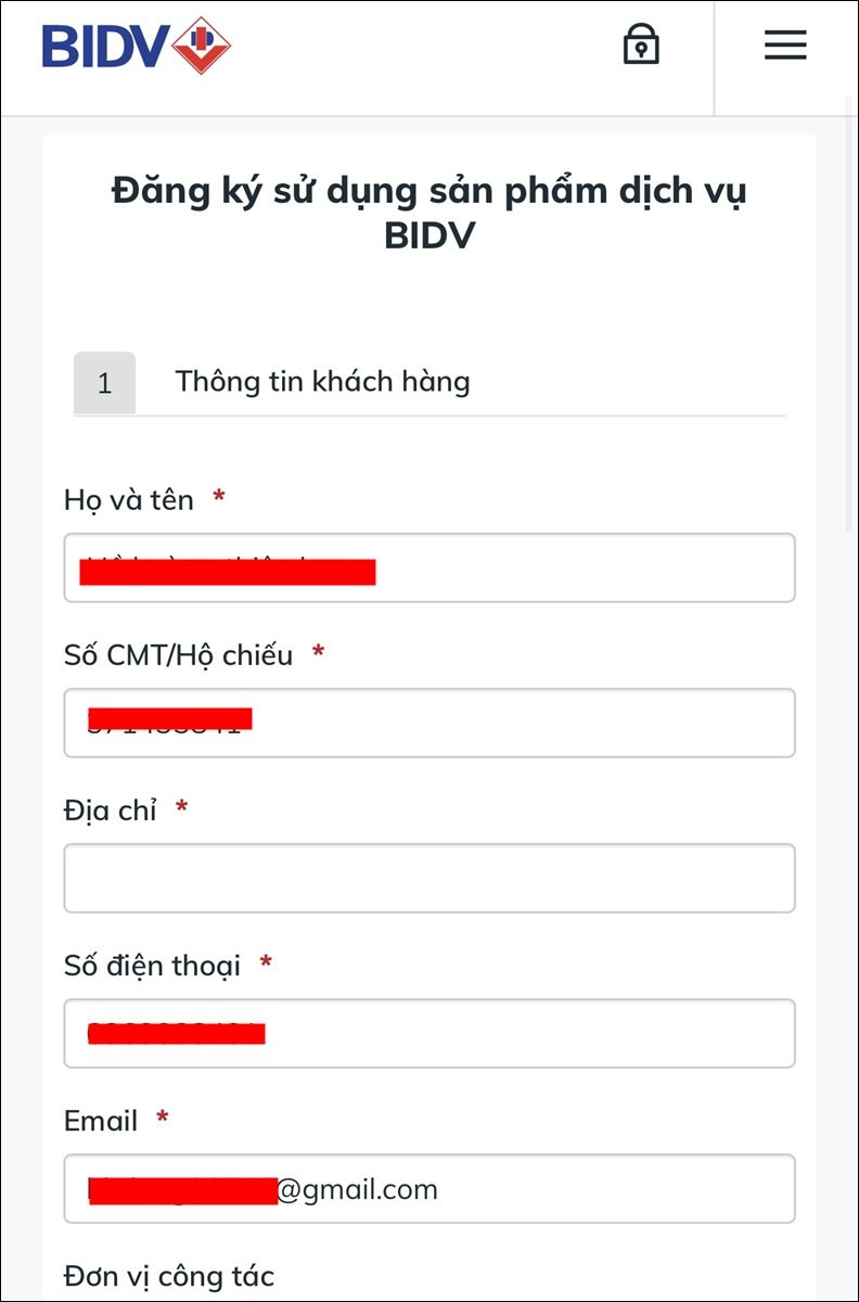 Nhập thông tin cá nhân và hoàn tất thủ tục đăng ký