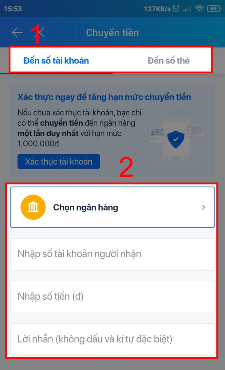 Nhập thông tin chuyển tiền