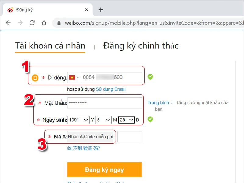 Nhập thông tin đăng ký