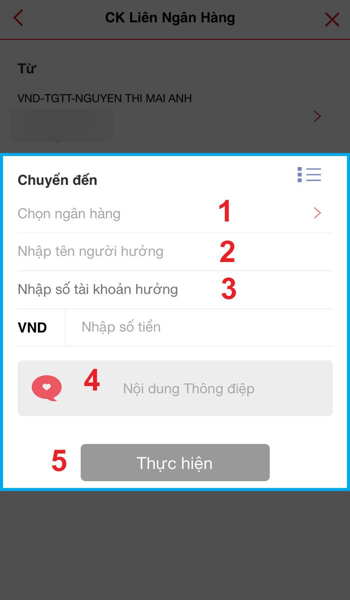 Nhập thông tin người nhận và nhấn Thực hiện