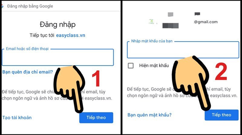 Nhập thông tin tài khoản Google