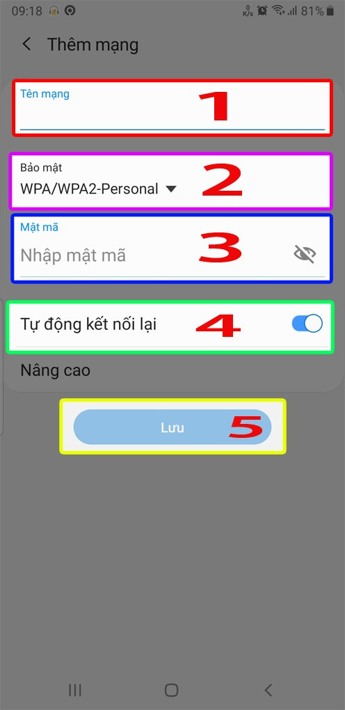 Nhập thông tin Wifi trên Android