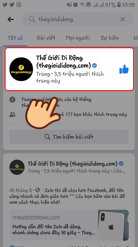 Nhấp vào fanpage bạn muốn lấy link