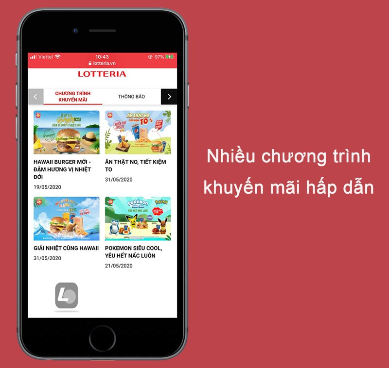 Nhiều chương trình khuyến mãi hấp dẫn trên ứng dụng Lotteria Delivery