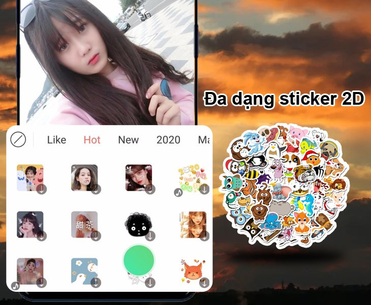 Nhiều sticker được t&iacute;ch hợp tr&ecirc;n Wuta Camera