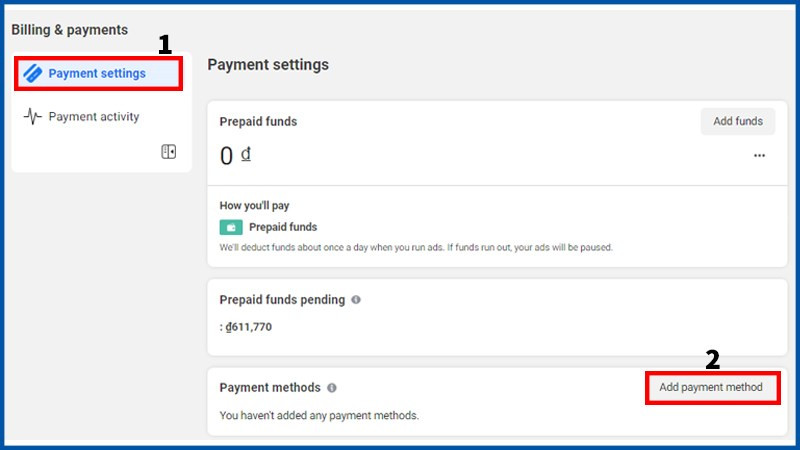 Payment settings và Add payment method