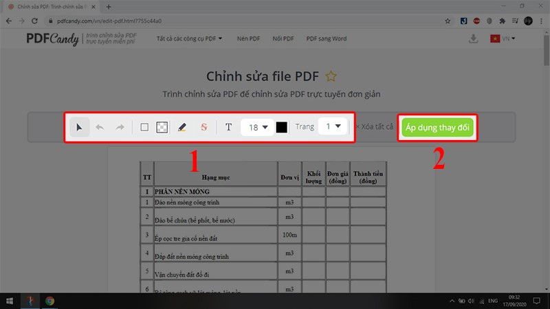 PDF Candy giao diện chỉnh sửa