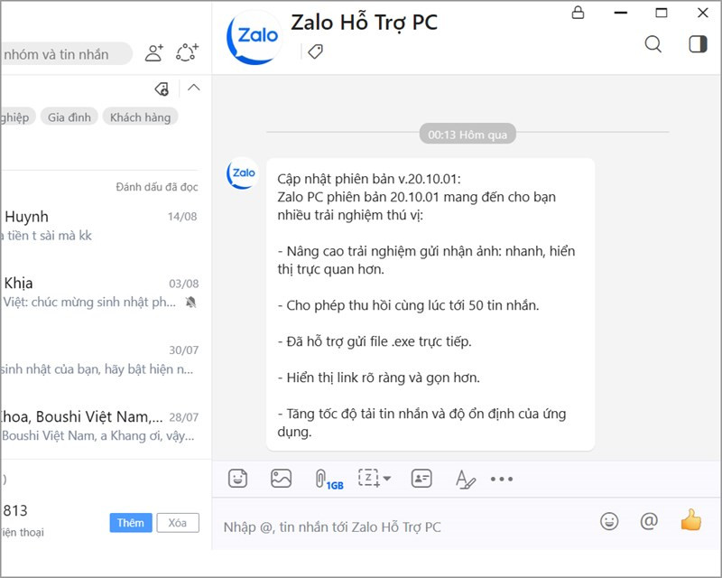 Phiên bản Zalo cũ