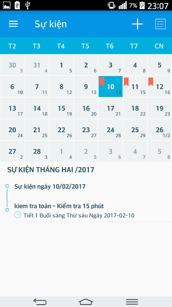 Quản lý lịch kiểm tra và sự kiện