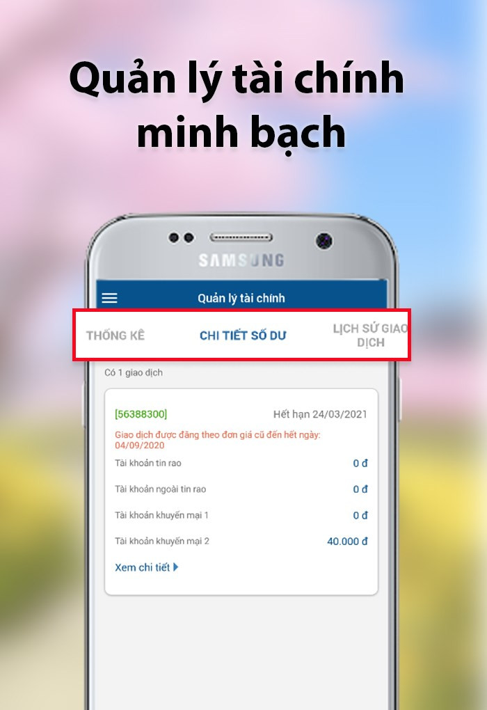 Quản lý tài chính trên ứng dụng