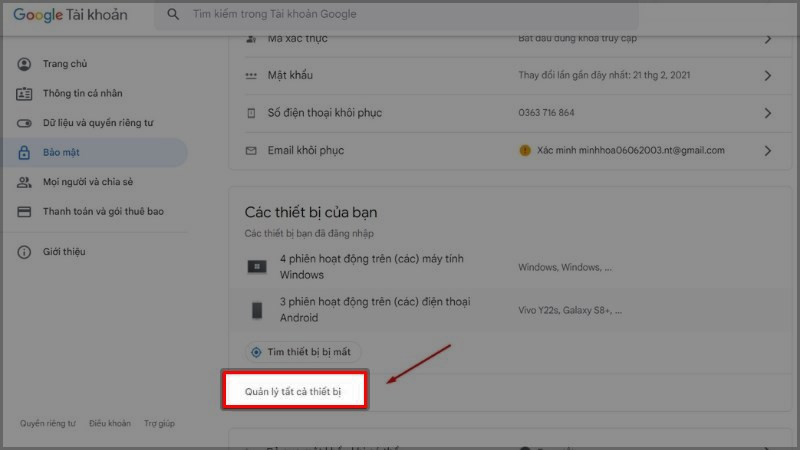 Quản lý thiết bị Gmail