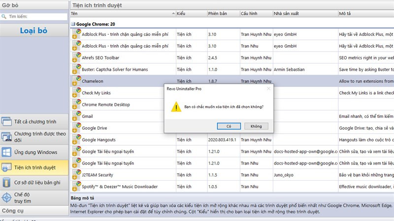 Quản lý tiện ích trình duyệt với Revo Uninstaller