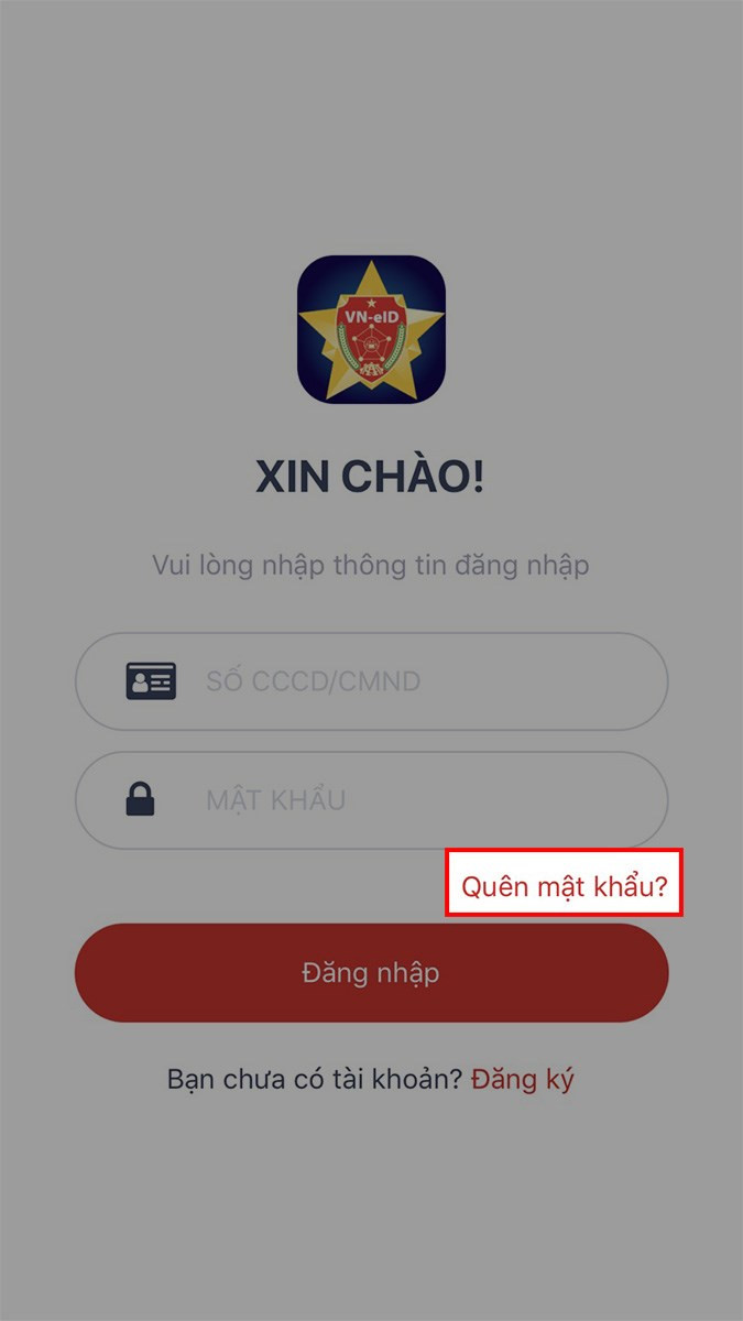 Quên mật khẩu VNeID