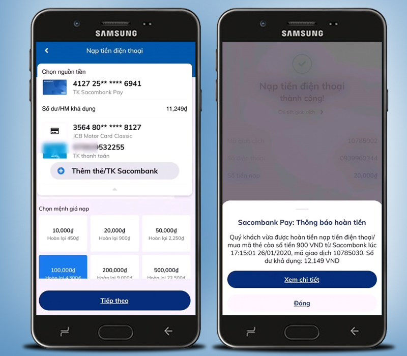 Sacombank Pay hỗ trợ thanh to&aacute;n, mua thẻ c&agrave;o nhanh ch&oacute;ng