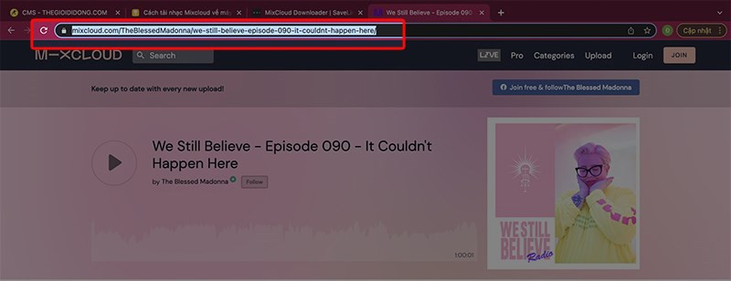 Sao chép link nhạc Mixcloud
