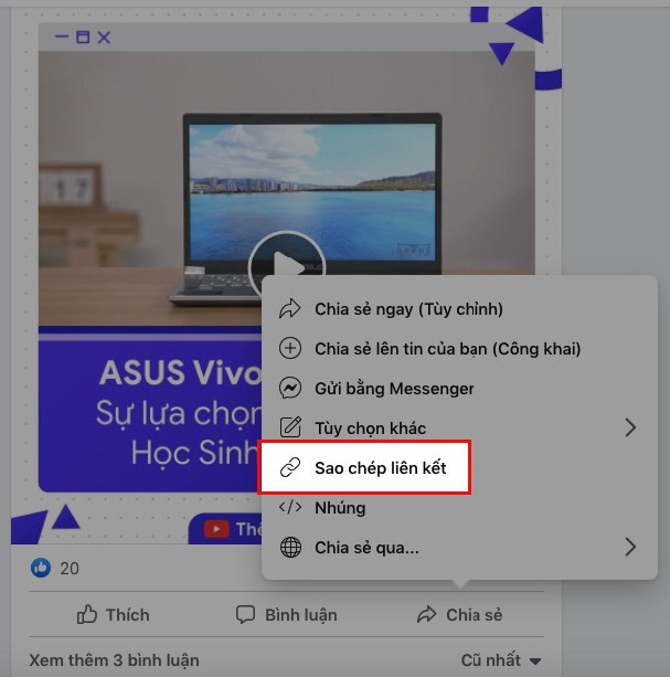 Sao chép link video Facebook trên máy tính