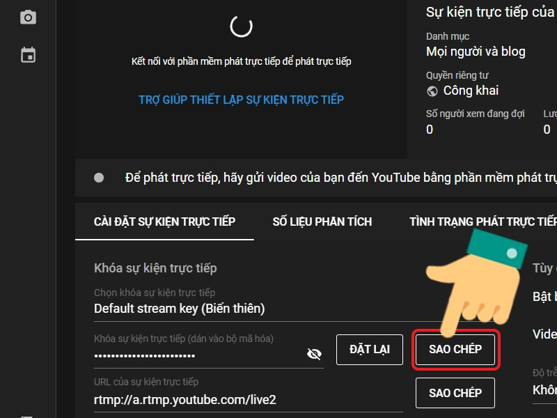 Sao chép Stream Key trên YouTube