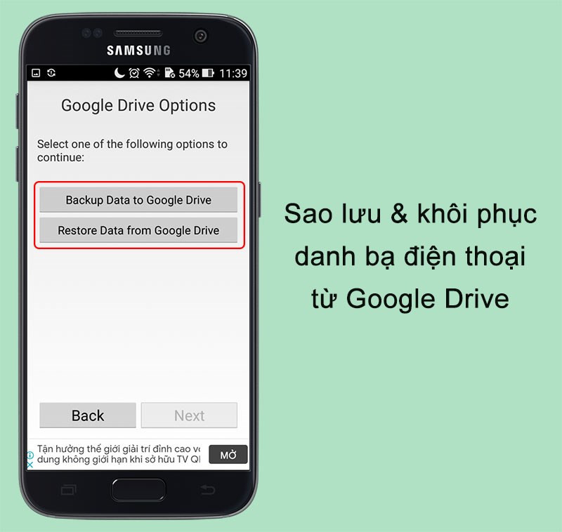 Sao lưu và khôi phục danh bạ với Google Drive