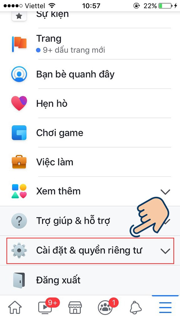 Sau đ&oacute; bạn k&eacute;o v&agrave; t&igrave;m đến C&agrave;i đặt v&agrave; quyền ri&ecirc;ng tư.