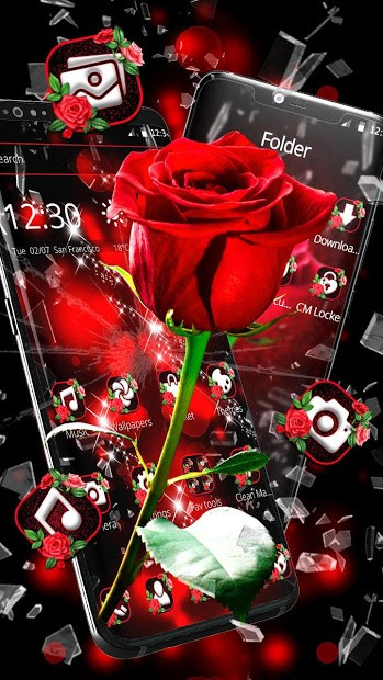 Screenshots Broken Glass Beautiful Red Rose Theme