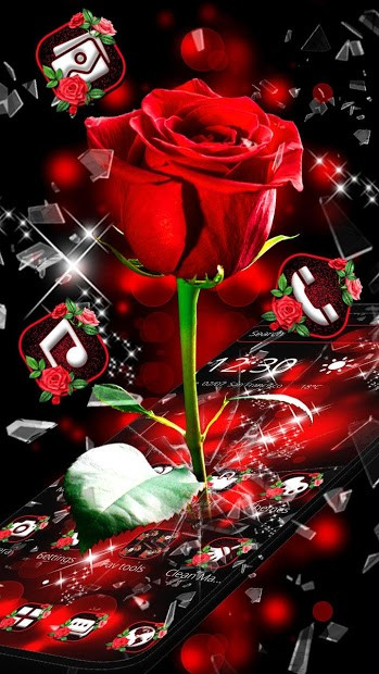 Screenshots Broken Glass Beautiful Red Rose Theme