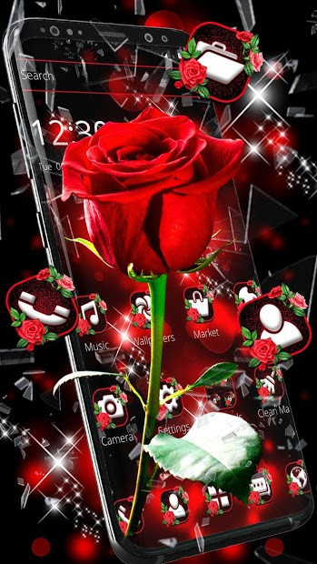 Screenshots Broken Glass Beautiful Red Rose Theme