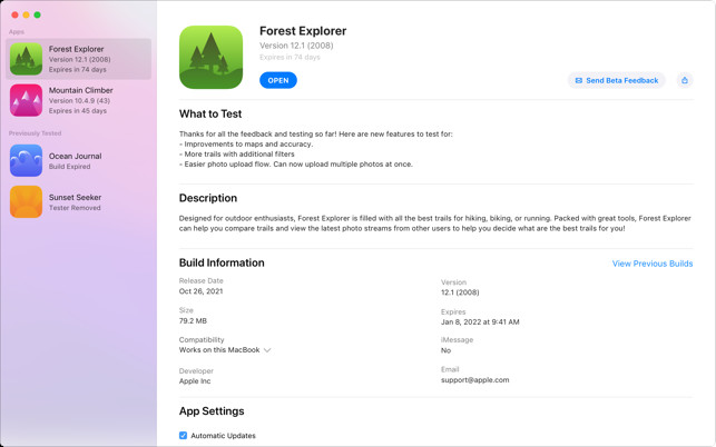 Screenshots TestFlight - Ứng dụng cập nhật, sử dụng trước ứng dụng trên app store