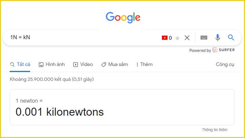 Sử dụng Google để chuyển đổi đơn vị Newton