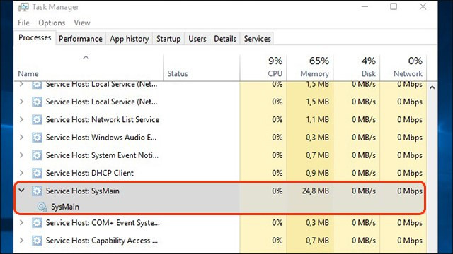 Superfetch được hiển thị dưới dạng SysMain trong Windows 10