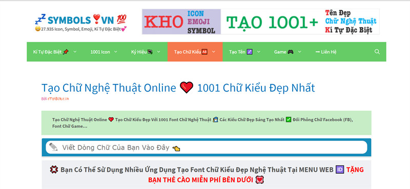 symbols.vn - Tạo chữ nghệ thuật online với kho chữ kiểu đa dạng