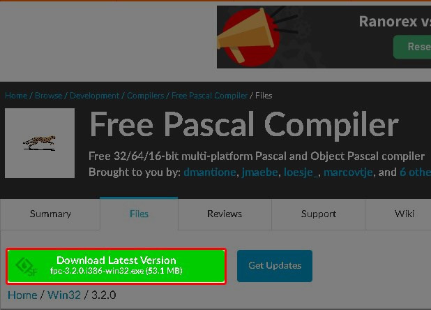 Tải Free Pascal từ SourceForge