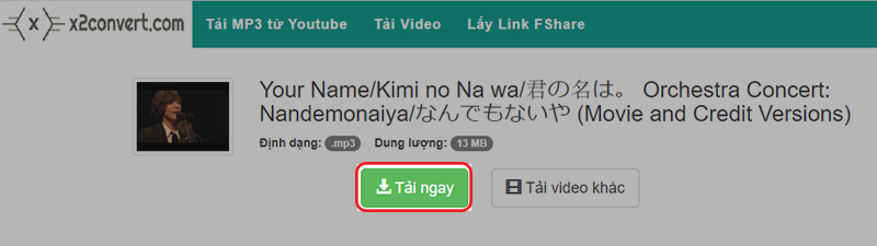 Tải nhạc MP3 từ YouTube bằng x2convert
