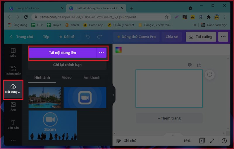 Tải nội dung lên Canva