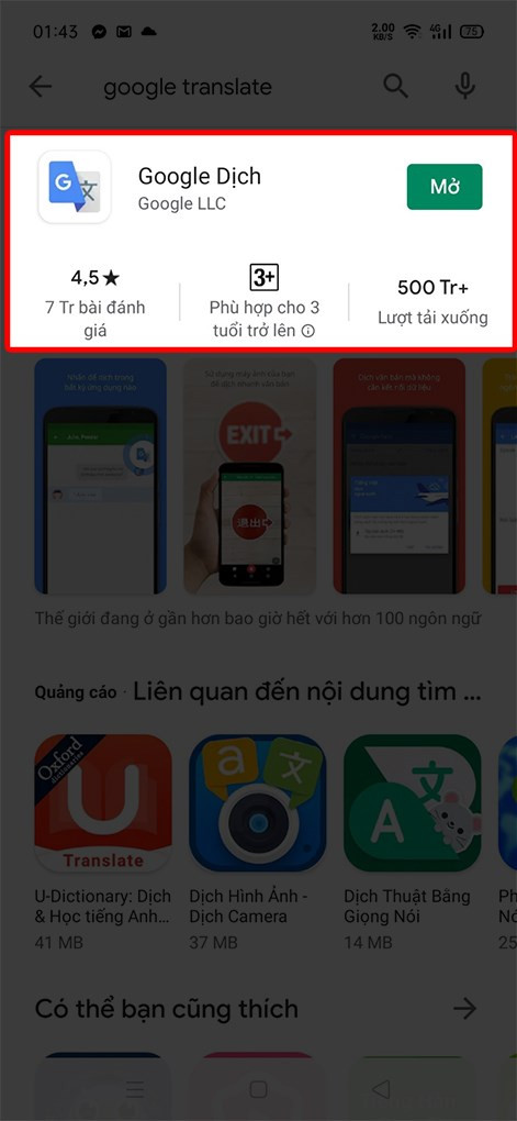 Tải và mở ứng dụng Google Dịch.