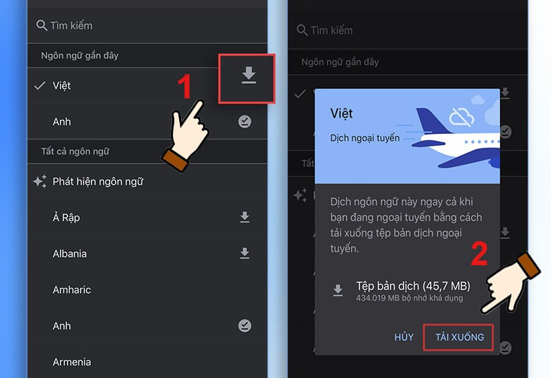 Tải xuống ngôn ngữ muốn dịch ngay cả khi không có Internet