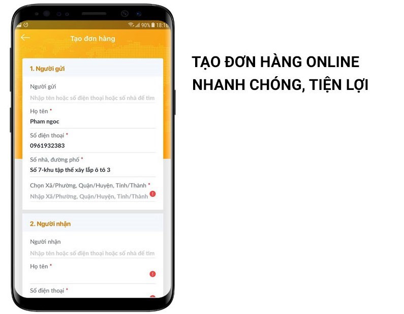 Tạo đơn hàng online nhanh chóng