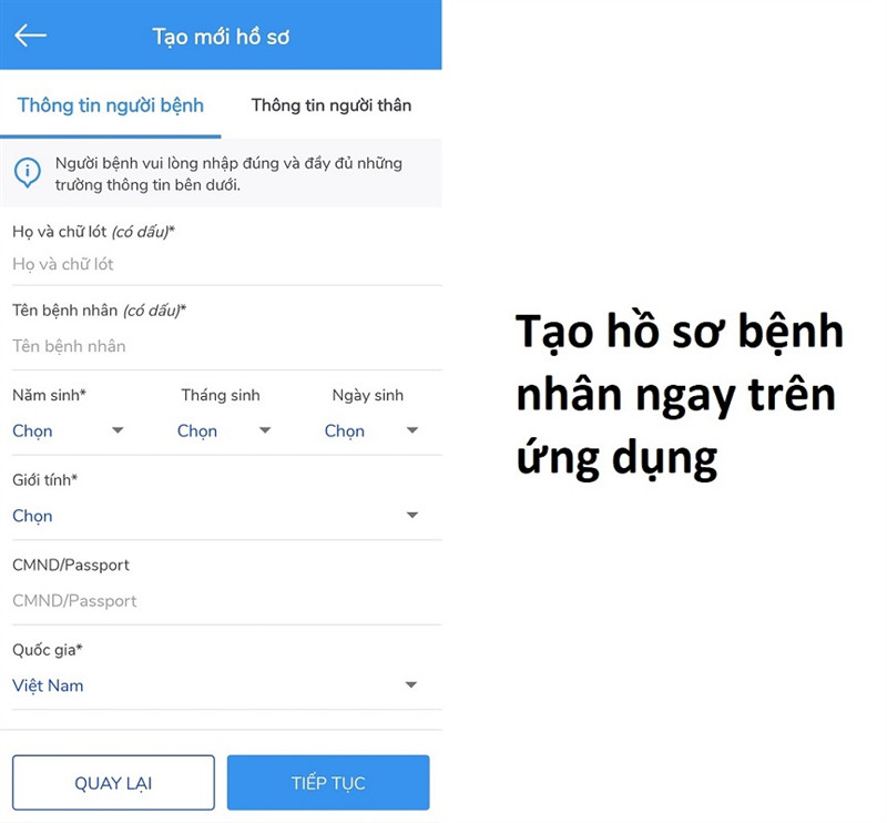 Tạo hồ sơ bệnh nhân