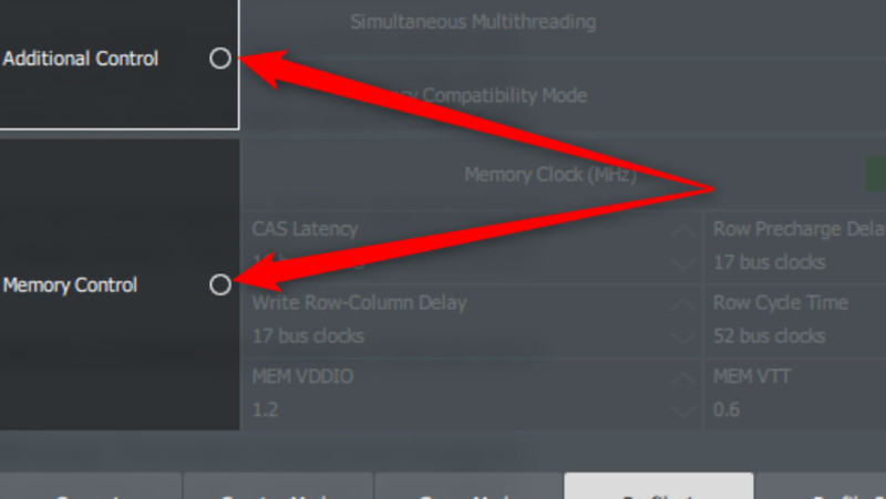 Tắt Additional Control và Memory Control