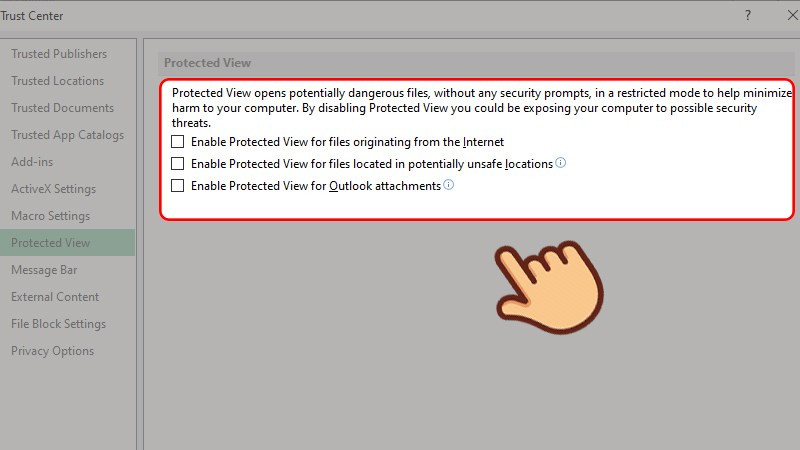 Tắt Protected View trong Excel