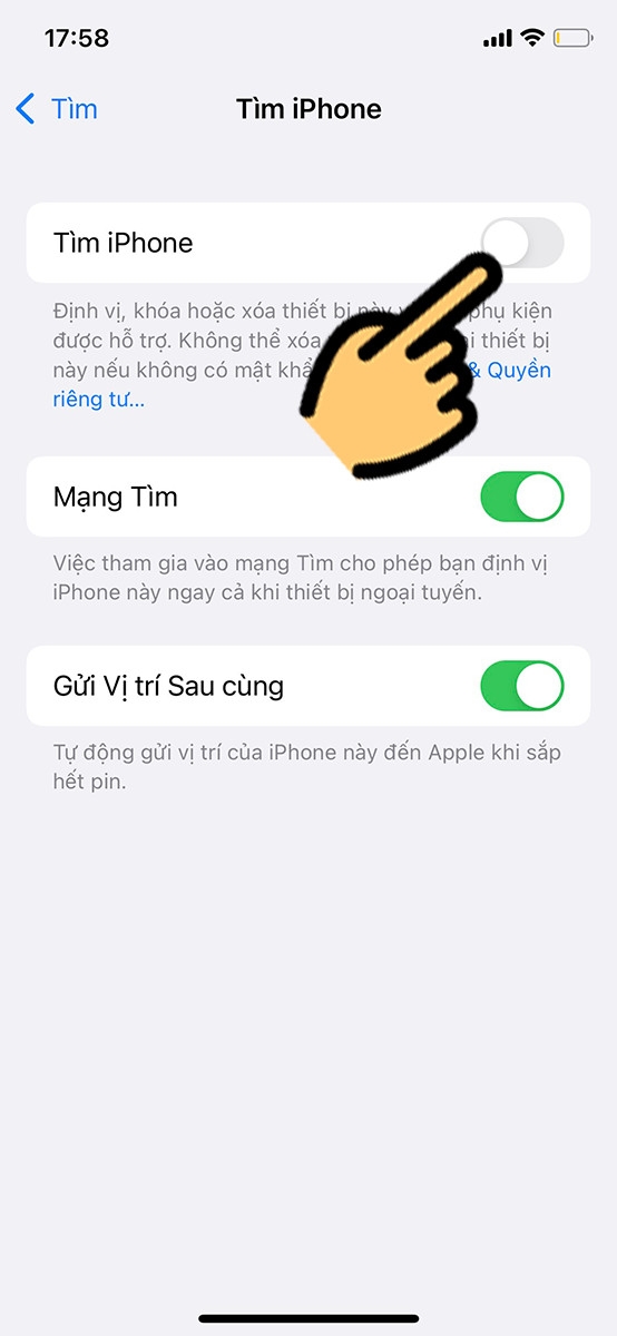 Tắt tính năng Tìm iPhone